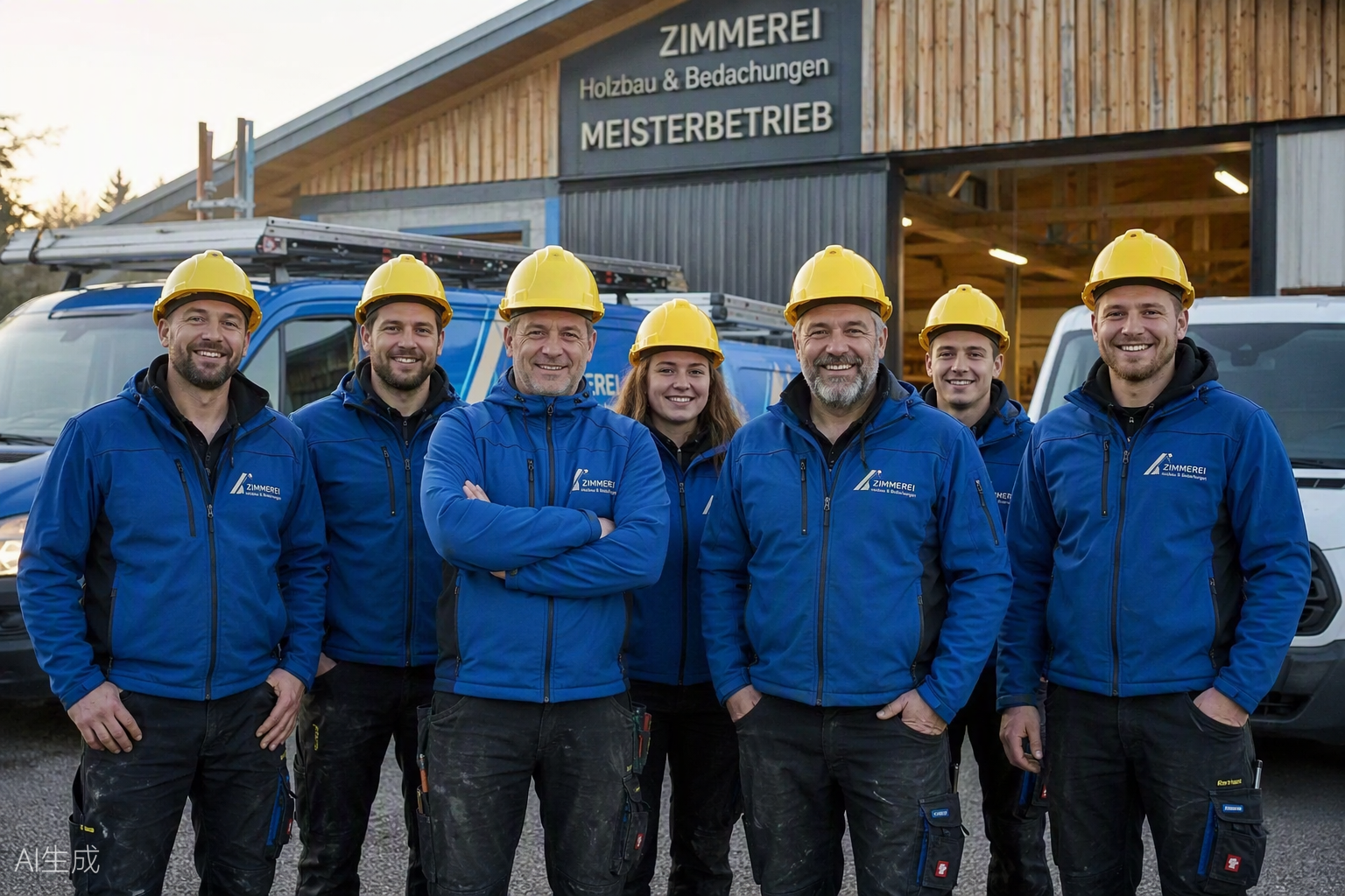 Team von Kreutzer Bau vor der Werkstatt